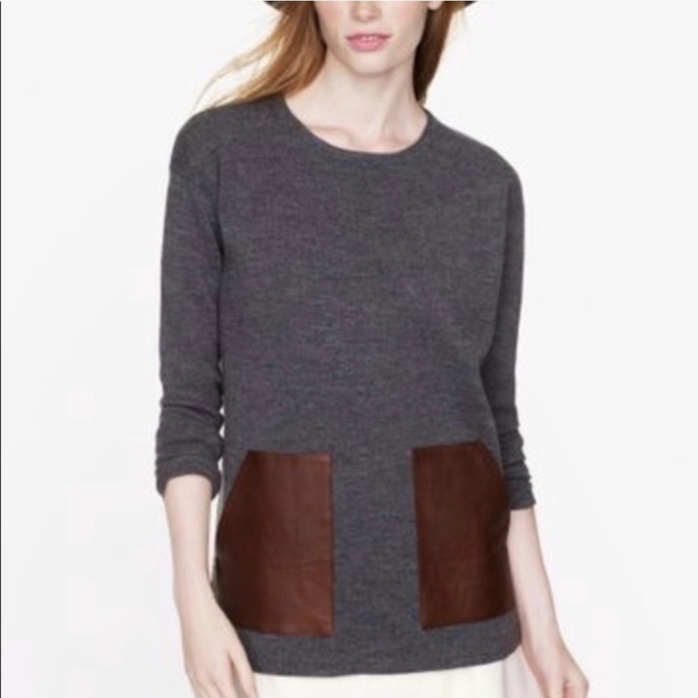 JCrew Sweater Merino Wool with Leather Pockets XS